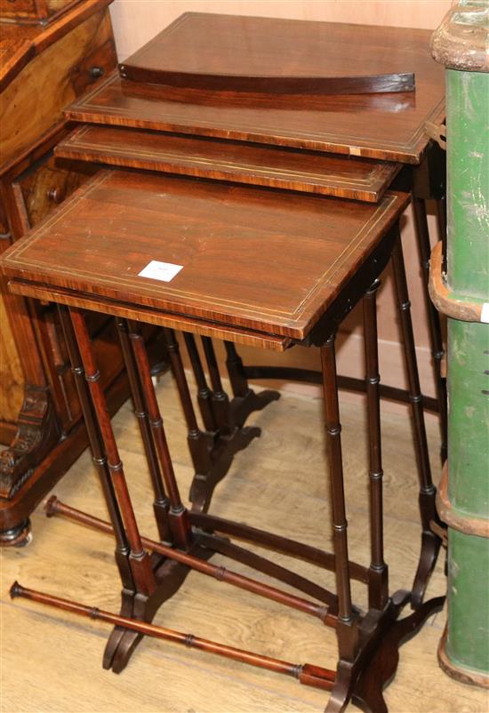 A late Victorian nest of rosewood quartetto tables, W.1ft 8in. D.1ft 2in. H.2ft 5in.